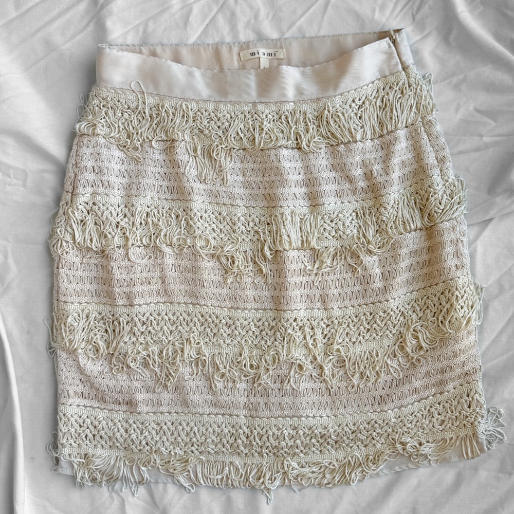 Beach Fringe Cream Crochet Skirt Size Small